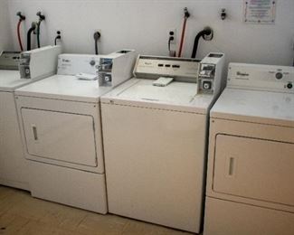 Whirlpool coin-operated washing machines and dryers. Viewing during sale hours is available upon request.