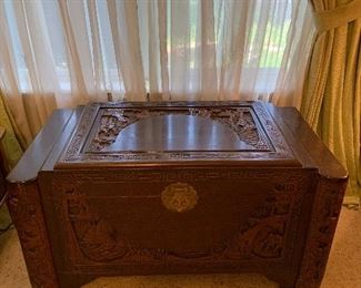 carved wooden trunk from Japan
