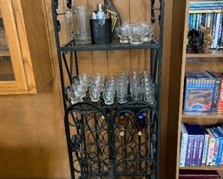 wrought iron bakers rack with wine rack
