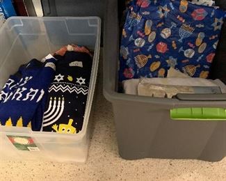 Channukah sweaters and tablewear