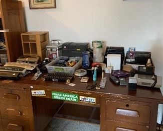 vintage wooden desk and office supply