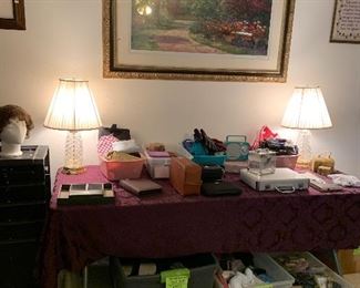 cosmetic bags, crystal lamps, lots of misc.