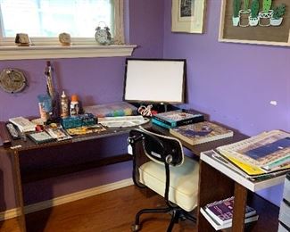 corner desk and art supplies