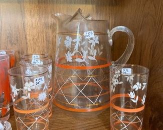 vintage pitcher and 4 glasses