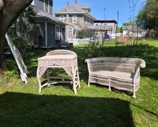 Wicker table and love seat