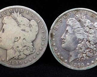 1899 O Morgan Silver Dollars, Qty 2