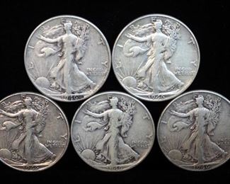 1946 Walking Liberty Half Dollars, Qty 5