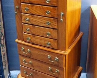 Jewelry Armoire With 8 Drawers, 2 Side Storage Areas And Flip Top With Hinged Mirror, 41" H x 19" W x 15.5" D