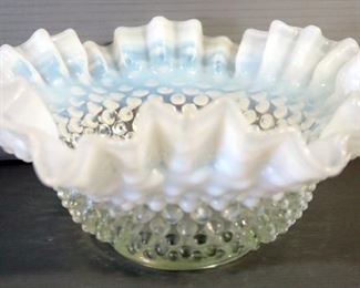 Hobnail Bowl With Ripple Glass Edge, Approx 9.5" Diameter