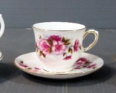 Teacup And Saucer Collection, Various Styles, All With Floral Designs, And Floral Design Serving Tray