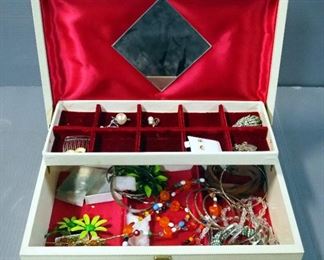 Sterling Silver Earrings (1 With 14K Backing), Trinket Boxes, Music Box, And Jewelry Box With Costume Jewelry