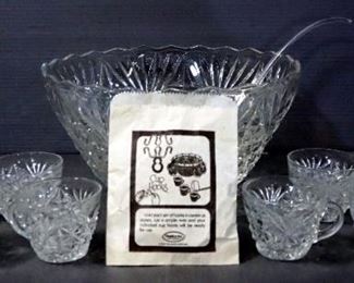 Vintage Punch Bowl With 8 Cups, Ladle, And Cup Hooks