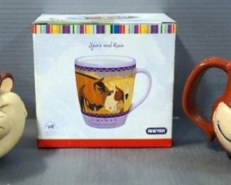 Tasmanian Devil Mug, Quik Bunny Mug, And Breyer Spirit And Rain Mug