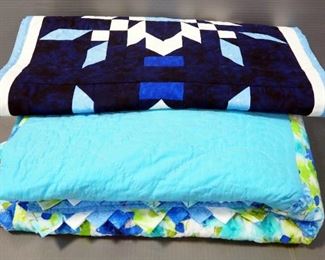 Quilt With Embroidered Floral Design And Stitched Table Runner With Geometric Pattern