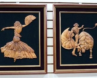 Dimensional Relief Images Of Matador With Bull And Bailaora, Both Framed, 20" W x 23" H