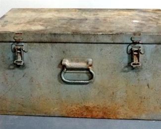 Metal Box With Electrical Supply Contents Including Wires, Breaker, Switches, And More, Box Is 11" H x 21.5" W x 11.5" D