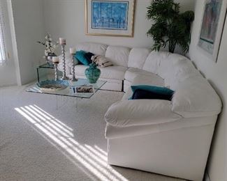 White leather mint condition sectional 