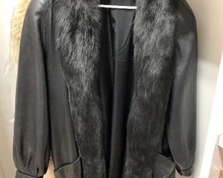 LEATHER AND FOX TRIM COAT