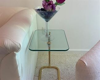 BRASS AND GLASS UNDER TABLE SIDE TABLE 