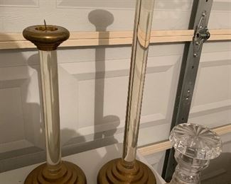 LUCITE AND BRASS CANDLE STICKS