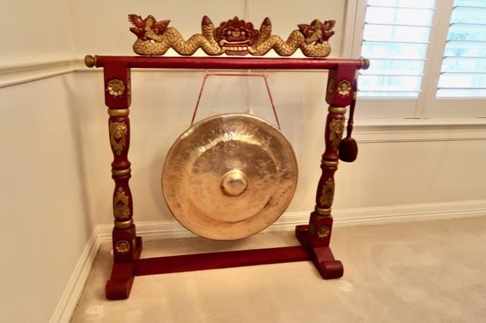 $395 - Gamelan Gong, Brass and carved wood from Indonesia 42L x 15D x 41H