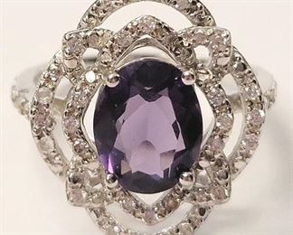 1w - Amethyst & Created Diamonds Sterling Silver Ring size 7
