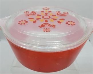 1xx - Pyrex red Friendship casserole with lid 8 x 6 1/2 x 3 1/2
