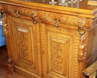 Heavily Carved 19th c European Hutch with Stained Glass Doors