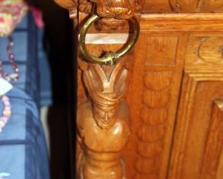 Heavily Carved 19th c European Hutch with Stained Glass Doors