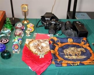Paperweights, Hermes Scarves, Canon A1