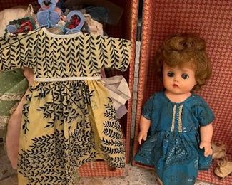 Vintage Doll with full trunk of clothing and accessories