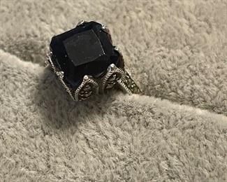 DARK BLUE STONE IN STERLING RING