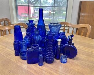 Vintage Blue Glass Bottle Collection 