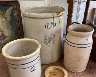 Vintage 15 Gallon Western Stoneware Crock, Vintage Marshall Pottery 4 Gallon Crock, Vintage 4 Gallon Butter Churn