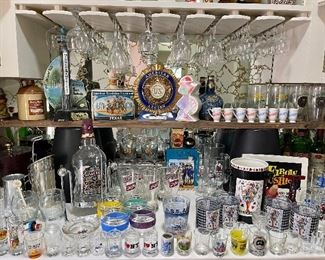 Vintage Barware, Vintage Schlitz Glasses, Vintage Czech Beer Glasses, Liquor Bottles 