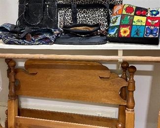 Vintage Maple Twin Bed-frame, Purses and Totes