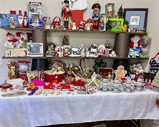 Vintage Ornaments, Snowglobe, Nutcrackers, Nesting Boxes, Thomas Kinkade Light up Houses, Neiman Marcus Demitasse Cups and Saucers