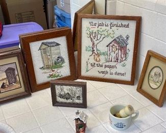 Outhouse Collection of Artwork and Needlepoint