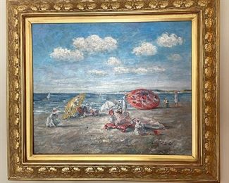 Impressionist Artist Sully Misso - original oil on canvas - beach scene art measures 20x24 is framed in a stunning gold gilt frame. Signed by artist. $495
