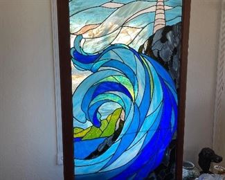 Massive stained glass piece on a stand  AMAZING 