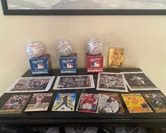 Mickey Mantle Gold Commemorative stats card, Team signed MLB Baseballs with boxes, baseball cover cards