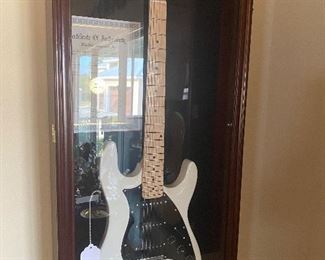 Authenticated Fender Stratocaster Style White Electric White  Signed by Prince with wood and glass display case