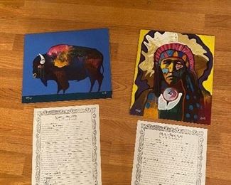 Certified John Nieto "Buffalo Medicine" and "Wild Horse" Original art work. 