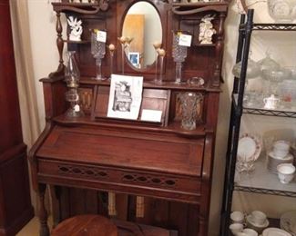antique pump organ with stool