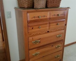 Wood chest of drawers, Longaberger baskets