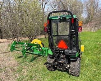 JOHN DEERE “COMPACT TRACTOR (1025R) LOT- 304.3 hours 


1025R DIESEL TRACTOR
COZY CAB
CAB HEATER
BACK-UP CAMERA
LOADER
SNOW BLOWER WITH HYDRAULIC CHUTE ROTATION
POWER BROOM (Heavy Duty Broom 60) (USED ON 1 JOB APPROX 8 HOURS)
BLADE WITH HYDRALIC ANGLE (USED 1 WINTER) 
