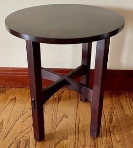 Stickley petite side table measures 18 inches tall and is 20 inches in diameter.
