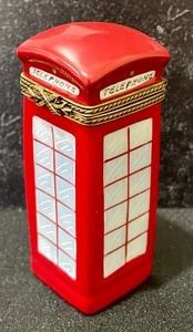 Ring Ring! Limoges British Phone Booth Trinket Box measures 3 inches tall.
