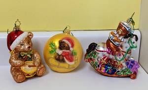 Christopher Radko Teddy Bear Ornaments. All are in excellent condition. The largest measures 5” high and 4” wide.