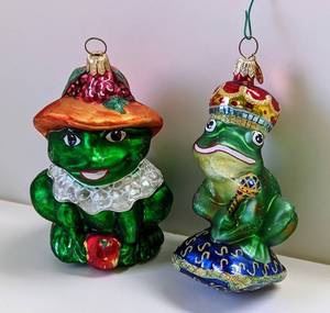 Pair of Christopher Radko Frog Ornaments including Christopher Radko Frog Prince Ornament